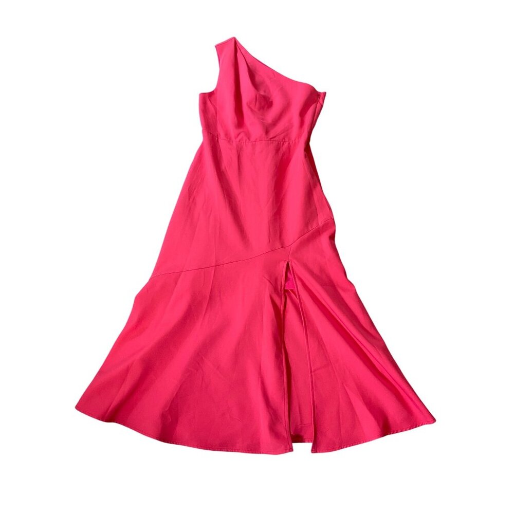 Sam Edelman Midi Dress Hot Pink One-Shoulder Side Slit Size 2